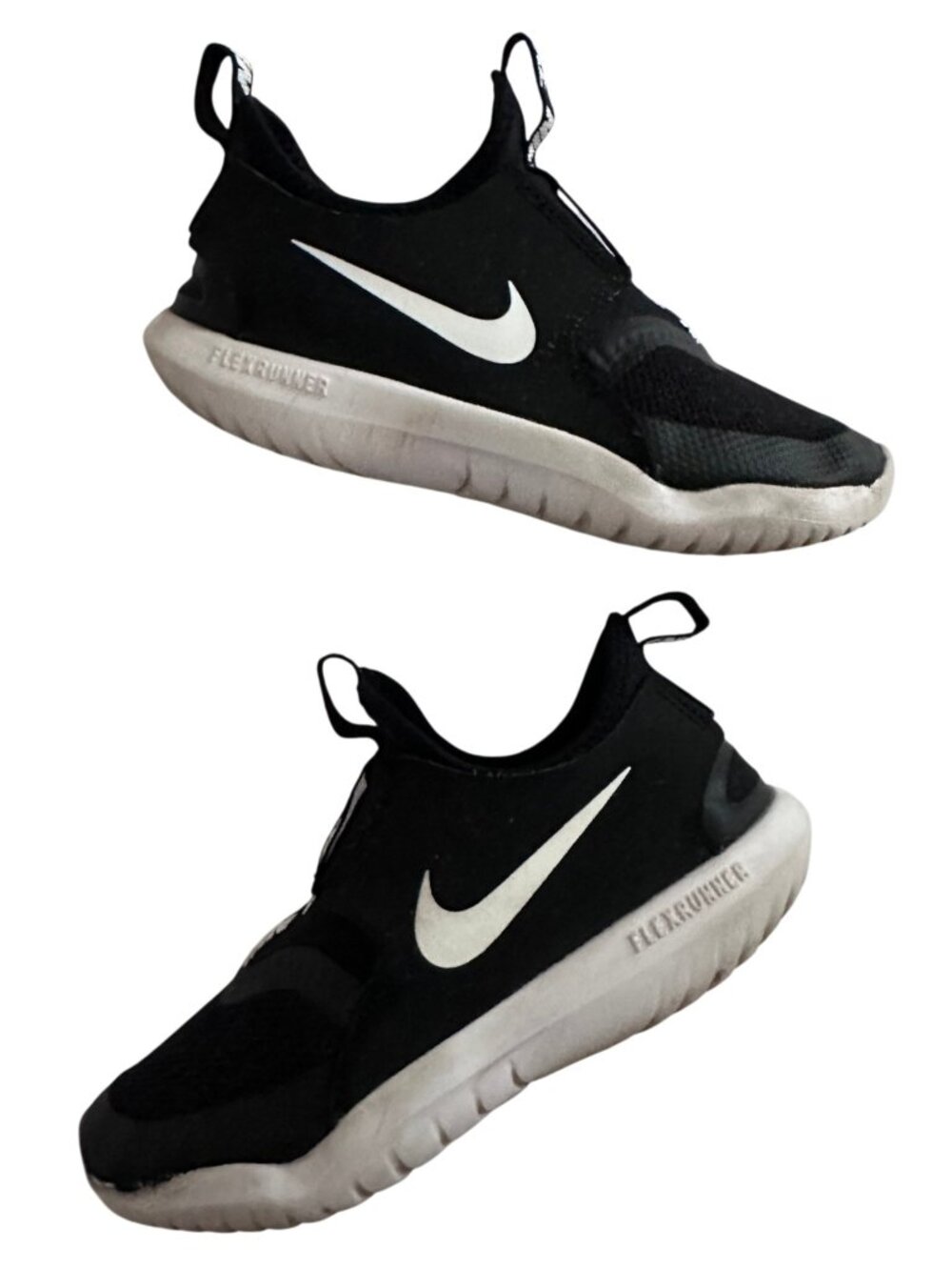 ike Flex Runner 2 Black White Slip-On Sneakers Kids 13C